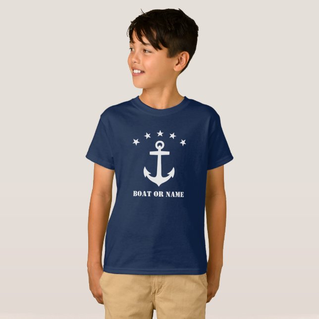 Ihr Name oder Bootname Klassischer Ankerblau T-Shirt (Vorne ganz)