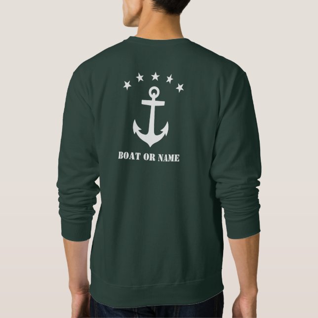 Ihr Name oder Bootname Klassischer Ankerwald Grün Sweatshirt (Rückseite)