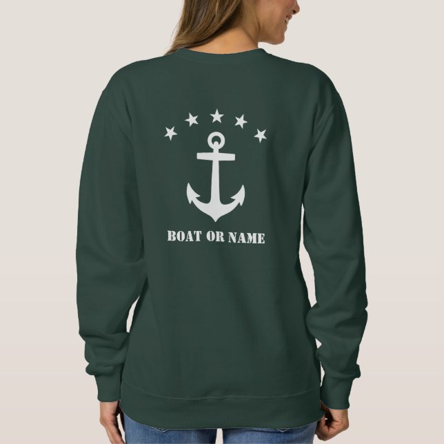 Ihr Name oder Bootname Klassischer Ankerwald Grün Sweatshirt (Rückseite)
