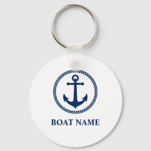 Ihr Name oder Bootname Sea Anchor Navy Blue White Schlüsselanhänger