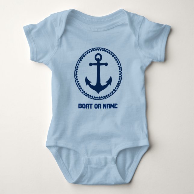 Ihr Name oder Bootsname Name Sea Anchering Navy un Baby Strampler (Vorderseite)