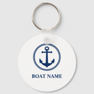 Ihr Name oder Bootsname Sea Anchor Navy Blue White Schlüsselanhänger