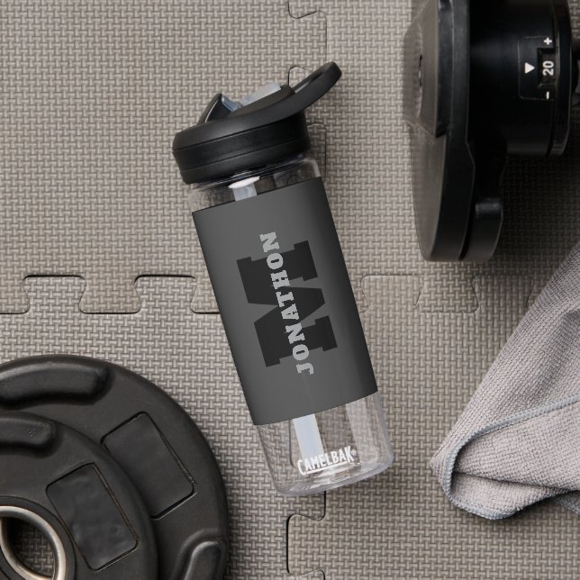 Ihr Name oder Geschäftsname | Modern maskulines Gr Trinkflasche (Fitnessstudio)