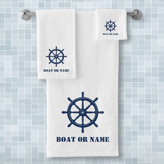 Ihr Name oder Ihr Boot Nautical Ships Wheel Helm Badhandtuch Set (Von Creator hochgeladen)