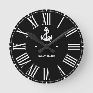Ihr Name oder Ihr Schiff Vintager nautischer Anker Runde Wanduhr