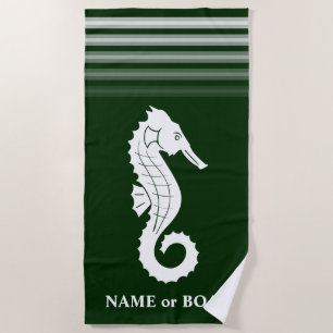 Ihr Name oder Ihr Seepferd Forest Green White Strandtuch