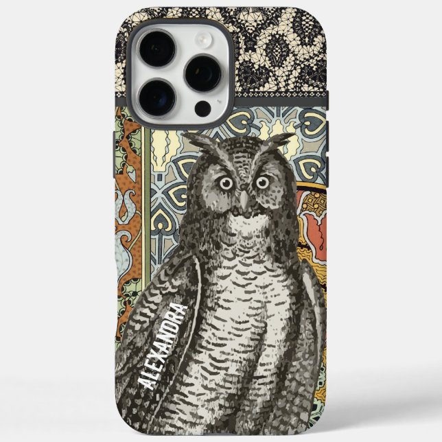 Ihr Name oder Ihre Owl Trendfloral Damask Case-Mate iPhone Hülle (Rückseite)