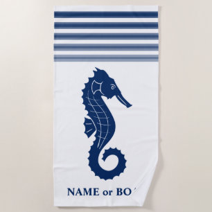 Ihr Name oder Seepferd Schiffsname Blau Streifen Strandtuch