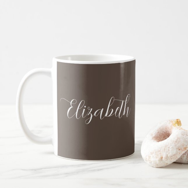 Ihr Name oder Text Eleganbraun Typografie-Script Kaffeetasse (Mit Donut)
