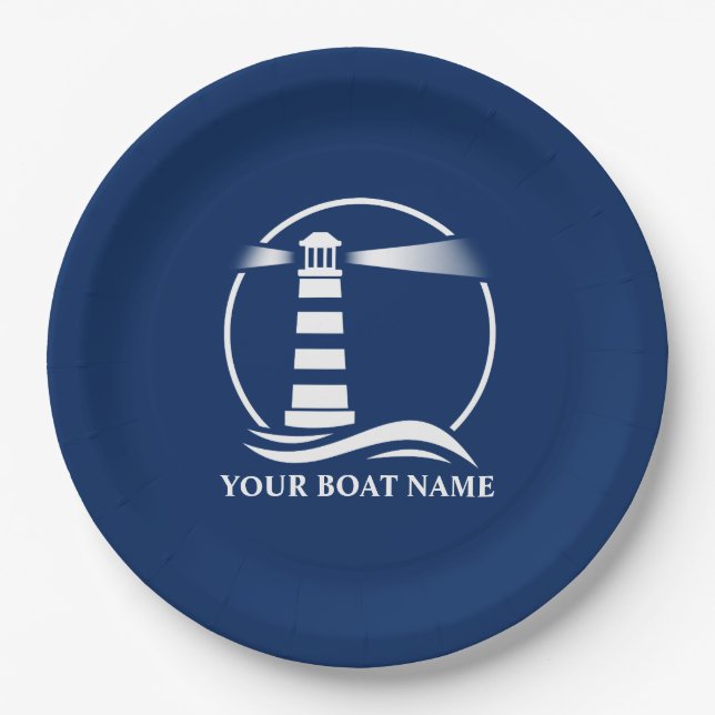 Ihr Name oder Text Lighthouse Navy Blue Pappteller (Vorderseite)