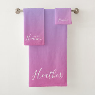 Ihr Name oder Wort   Lila Rosa und blaue Farbe Badhandtuch Set