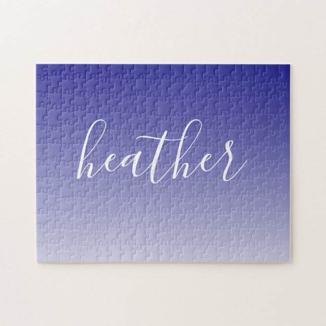 Ihr Name oder Wort | Navy Blau Ombre Verlauf Puzzle (Horizontal)