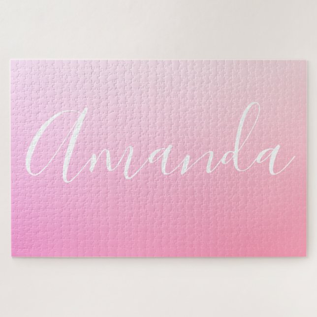 Ihr Name oder Wort | Pink Gradient Ombre Puzzle (Horizontal)
