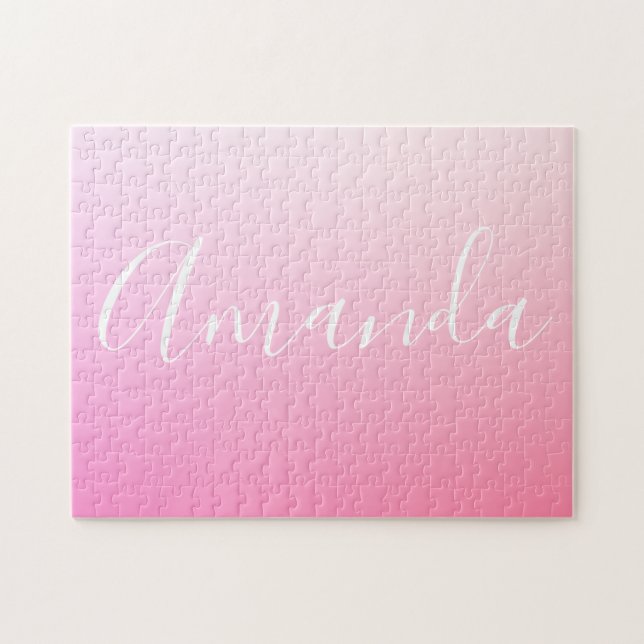 Ihr Name oder Wort | Pink Gradient Ombre Puzzle (Horizontal)