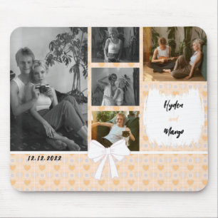 Ihr Name - Paar Foto Collage Orange Herzen Mousepad