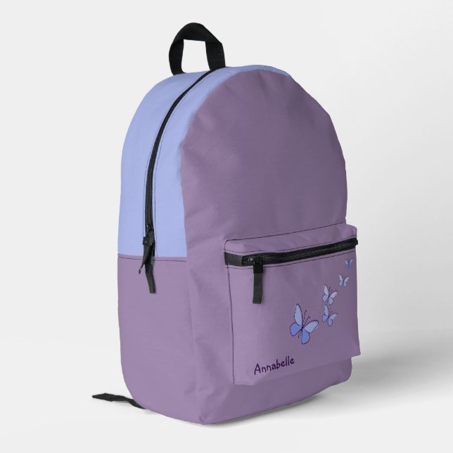 Ihr Name Periwinkle Butterfets Violet Bedruckter Rucksack (Rückseitige Ecke links)