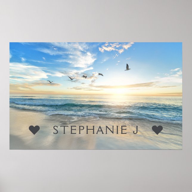 Ihr Name Personalisiert Beach Scene mit Seagulls Poster (Vorne)