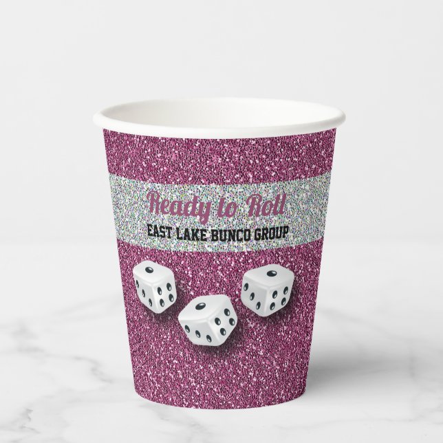 Ihr Name Pink Sparkle Dice Bunco  Pappbecher (Vorderseite)