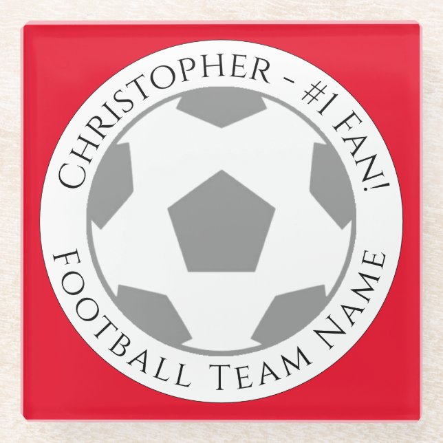 Ihr Name plus Name des Fußballteams Glasuntersetzer (Vorderseite)