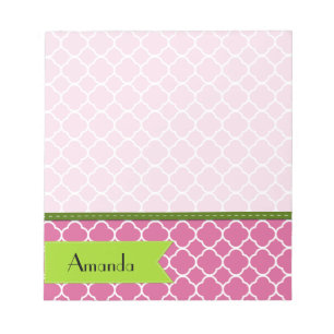 Ihr Name - Quatrefoil Form - rosa Weiß Notizblock