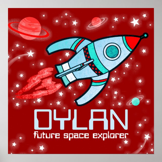 Ihr Name Raketenraumjungs rotes Poster (Vorne)