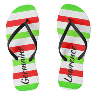 (Ihr Name) Red White Green Stripes Col. Flip Flops
