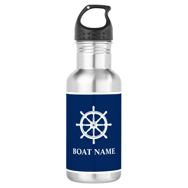 Ihr Name Schiff Schiff Rad Helm Weiße Streifen Edelstahlflasche (Vorderseite)