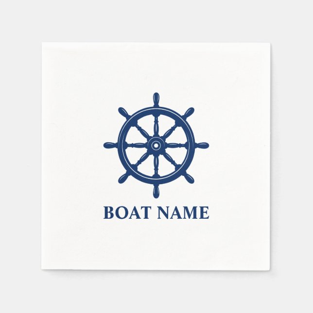 Ihr Name Schiff Schiff Wheel Helm Navy Blue Serviette (Vorderseite)