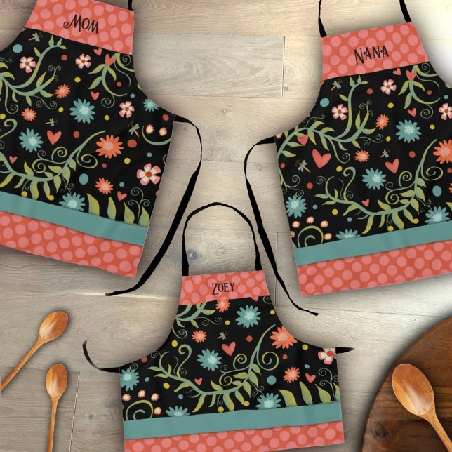 Ihr Name Stilvolle Blume rosa Punkte Inspirivity Schürze (Available in the Inspirivity Apron Collection)
