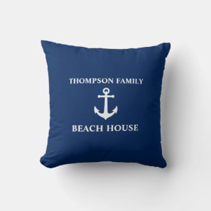 Ihr Name Strandhaus Vintage Anker Blau Kissen