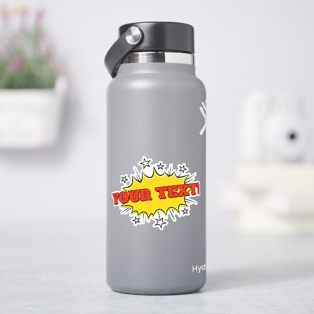 Ihr Name Text Rot Gelb Pop Art Burst 4" Vinyl Aufkleber (HydroFlask)