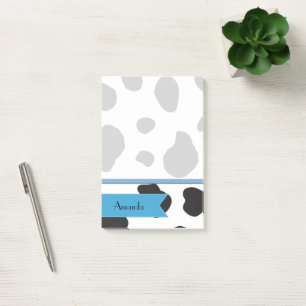 Ihr Name - Tierausdruck, Kuhfelder - Schwarz-weiß Post-it Klebezettel