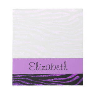 Ihr Name - Tierdruck, Zebra, Glitzer - lila Notizblock