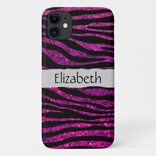 Ihr Name - Tierdruck, Zebra, Glitzer - Rosa Case-Mate iPhone Hülle (Rückseite)