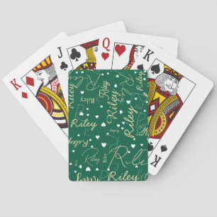 Ihr Name und Anfang mit Herz grün Spielkarten