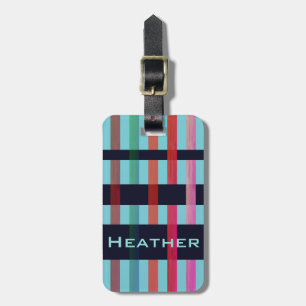Ihr Name und die farbenfrohen Weberstreifen auf we Gepäckanhänger