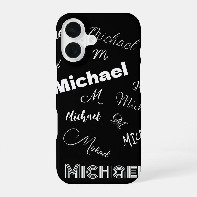 Ihr Name und Ihr benutzerdefiniertes Monogramm-Mus iPhone 16 Hülle (Rückseite)