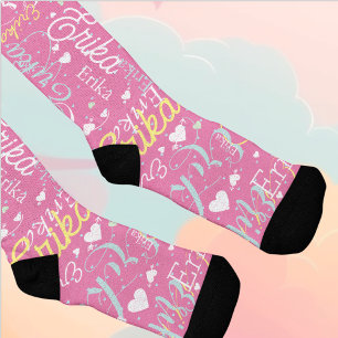 Ihr Name und ihre Herzen Romantik PINK wiederholen Socken