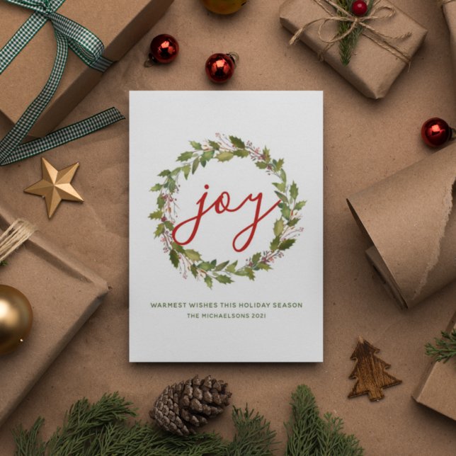 Ihr Name und Jahr | Christmas Joy Watercolor Wreat Mitteilungskarte (Von Creator hochgeladen)