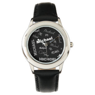 Ihr Name und Monogramm individuelles Muster schwar Armbanduhr