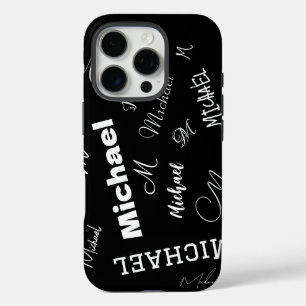 Ihr Name und Monogramm individuelles Muster schwar iPhone 16 Pro Hülle