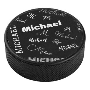 Ihr Name und Monogramm individuelles Muster schwar Eishockey Puck