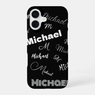 Ihr Name und Monogramm individuelles Muster schwar iPhone 16 Hülle