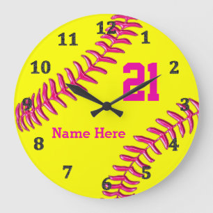 IHR NAME und ZAHL auf coolen Softball-Wand-Uhren Große Wanduhr