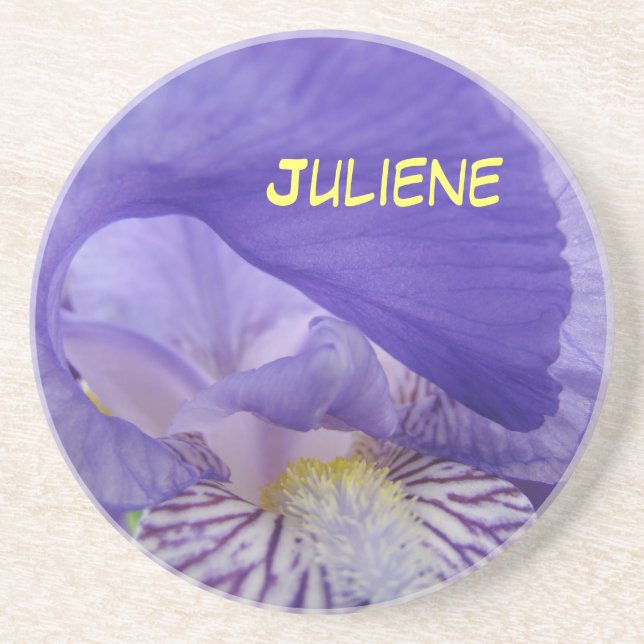 Ihr Name Untersetzer Lila Iris-Blume (Vorne)