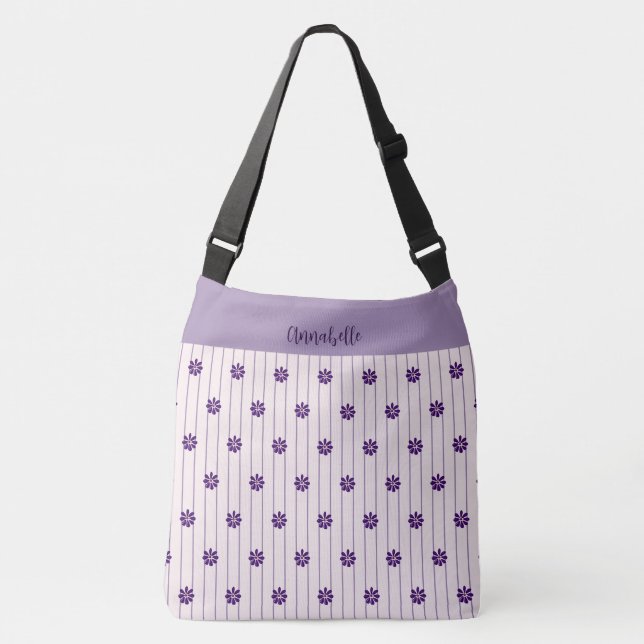 Ihr Name Violet, Blush Stripes Violett Blume Tragetaschen Mit Langen Trägern (Vorderseite)