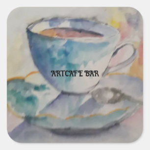 Ihr Name Watercolor Kaffeetasse und Untertasse Quadratischer Aufkleber
