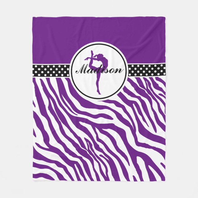 Ihr Name Zebra Print Gymnastik in Lila Fleecedecke (Vorderseite)