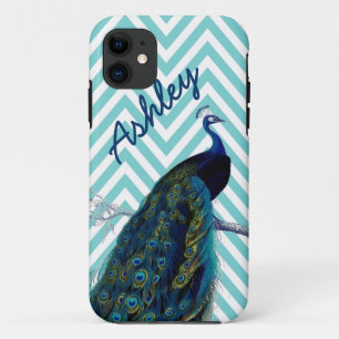 Ihr Namensaqua-Zickzack Vintager Pfau Case-Mate iPhone Hülle