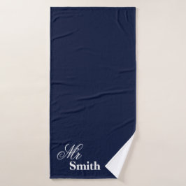 Ihr Namensherr Smith White Typography Navy Badehandtuch